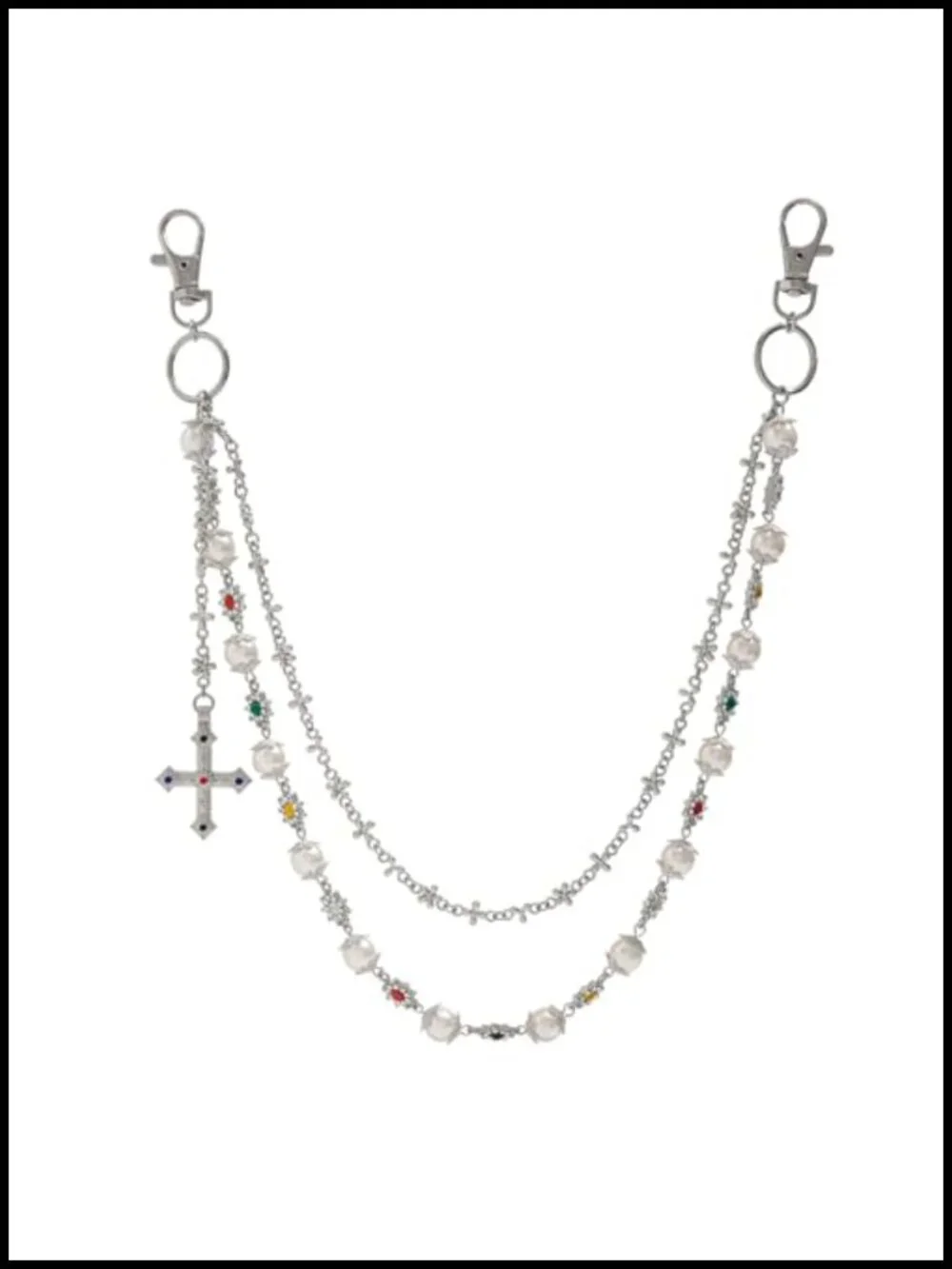 Layered Wallet Chain with Rhinestone Flower Pearl Accents